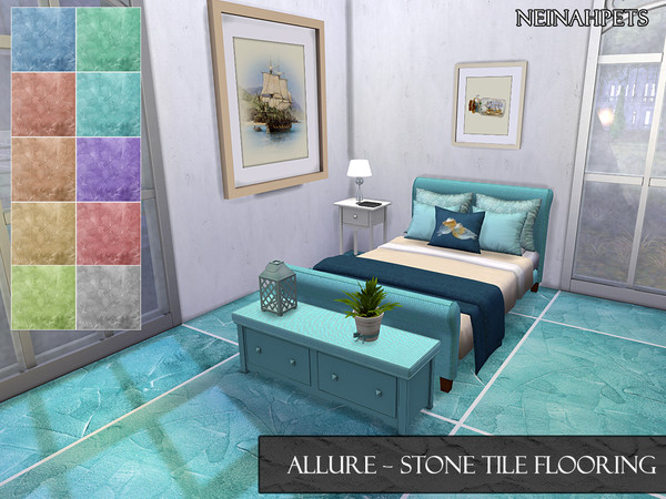 Sims 4 — Allure Stone Tile Flooring by neinahpets — A wave texture stone flooring with white tile borders. 10 Colors.