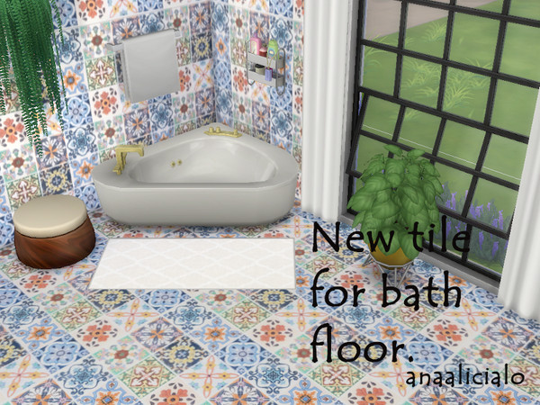 Sims 4 — bath floor by anaalicialo — Bath tile inspired in moroccan flors. Two colors available, one in mixed colors and