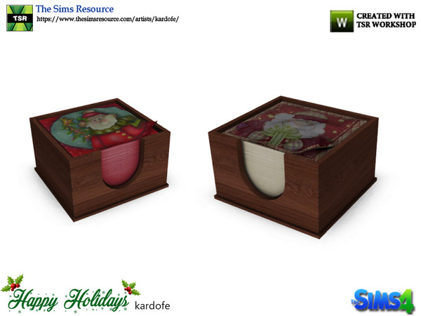 Sims 4 — kardofe_Happy Holidays_Napkin box by kardofe — Wooden napkin box with Christmas napkins, in two different