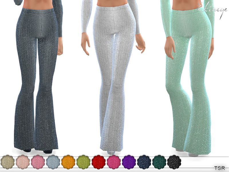 The Sims Resource - Metallic Rib-Knit Flare Pants