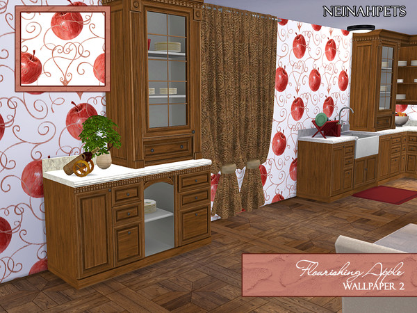 Sims 4 — Flourishing Apple Wallpaper by neinahpets — A flourishing watercolor apple wallpaper.