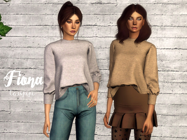 Sims 4 — Fiona by laupipi2 — New cozy sweater for your sims! New mesh, all LODs 15 Swatches All maps Custom thubnail