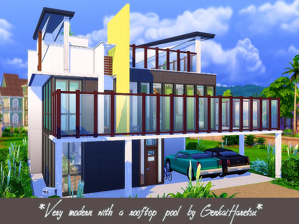 Sims 4 — Very modern with a rooftop pool by GenkaiHaretsu — Hello, I present to you today a very modern big house with