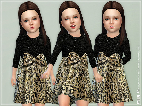 Sims 4 — Black Leopard Print Dress [NEEDS TODDLER STUFF] by lillka — Black Leopard Print Dress for Toddler Girls YOU NEED