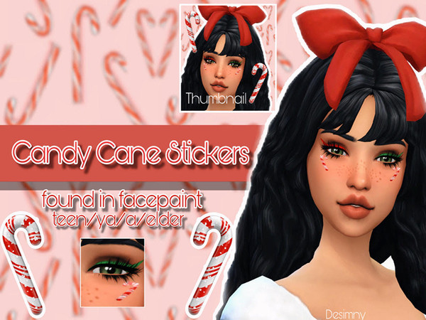 Sims 4 — Candy Cane Stickers by Desimny — Cute little candy cane stickers for your sims! Can be found in facepaint