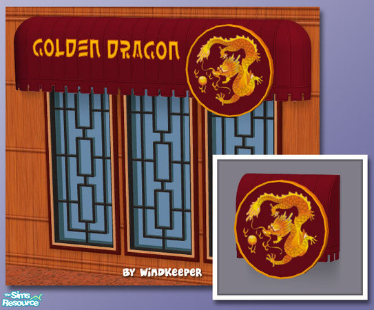 Sims 2 — Round Sign - Golden Dragon by Windkeeper — Recolor of Round Sign Business Awning from this set. Requires that