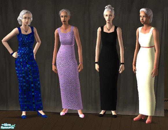 Sims 2 — Glamorous Granny Sleevless Gowns by elainearora — A set of 4 sleeveless ankle length gowns for the elder woman,