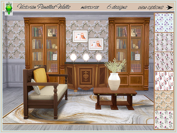 Sims 4 — Victorian Panelled  Walls by marcorse by marcorse — A further collection of Victorian floral designs on panelled