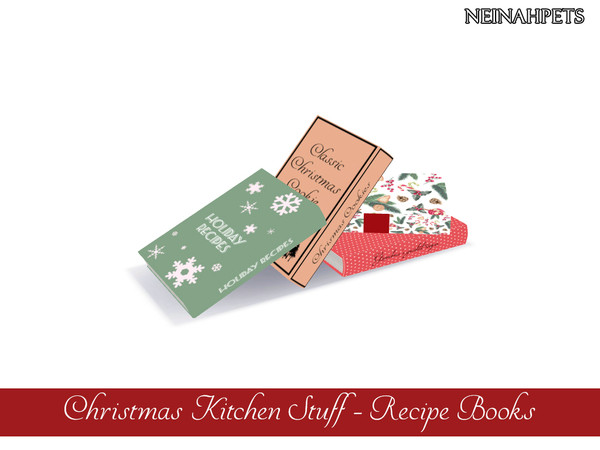 Sims 4 — Christmas Kitchen Stuff I - Recipe Books {Mesh Required} by neinahpets — A stack of Christmas recipe books.
