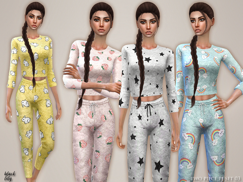 Sims 4 — Two Piece PJ Set 03 by Black_Lily — YA/A/Teen 4 Styles New item Edited EA mesh by me