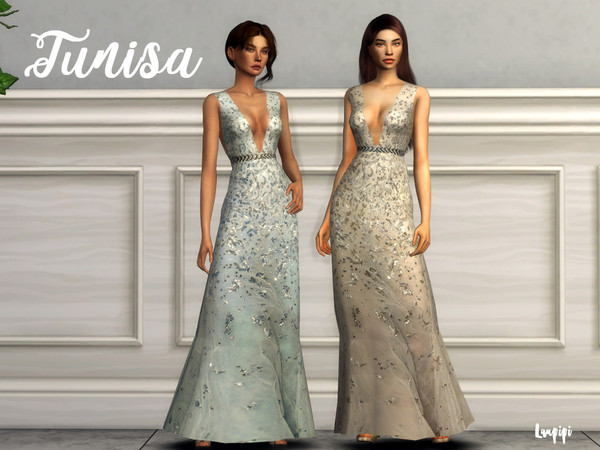 Sims 4 — Tunisa by laupipi2 — New embellished long dress 5 Swatches Custom thumbnail