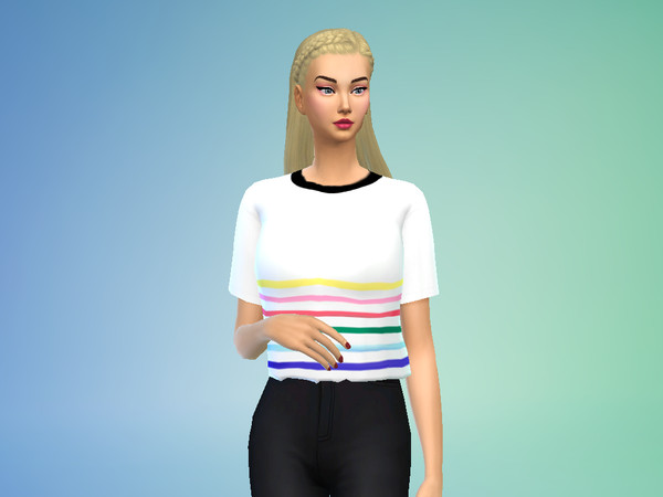 Sims 4 — Striped Crop Tops by Grillbee — Here's a set of striped crop tops using a base game mesh. This is my first CC