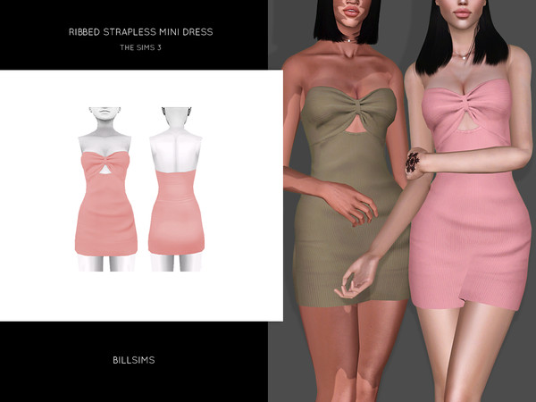 The Sims Resource - Ribbed Strapless Mini Dress
