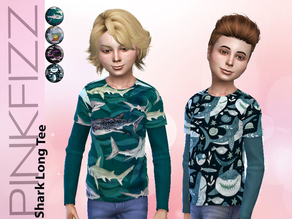 Sims 4 — Shark Long Tee by Pinkfizzzzz — Cute long sleeved shirt for the little sims in your simming life!!