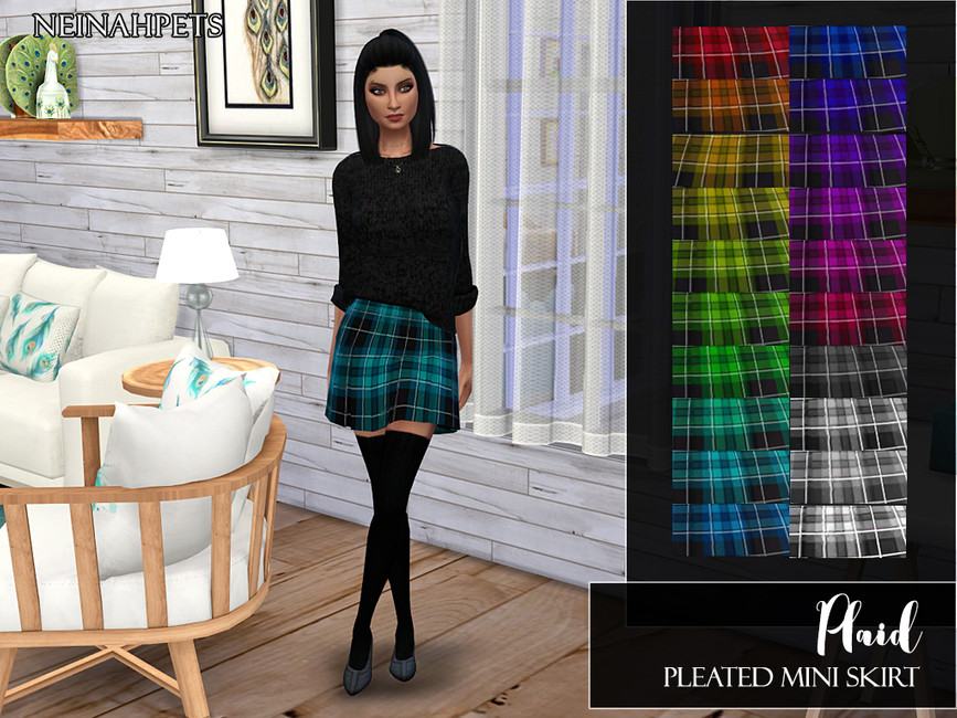 The Sims Resource Plaid Pleated Mini Skirt