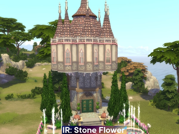 Sims 4 — Micro Castle Stone Flower by Iara_Ruta — A tiny castle with nine turrets is the home for a lone witch, fairy,