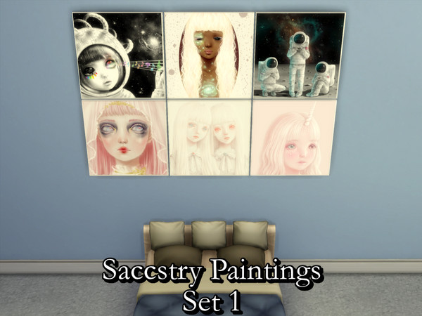 Sims 4 — Saccstry Paintings Set by PhoenixTsukino — Set of paintings featuring artwork by Saccstry. Includes: Celestial
