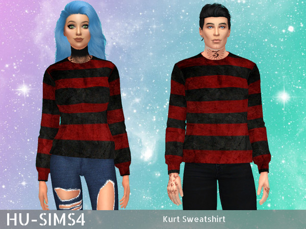 Sims 4 — Kurt Sweatshirt - University Required by hu-sims4 — A black and red striped sweatshirt for your sims.