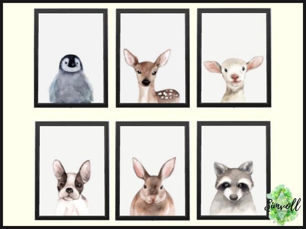 Sims 4 — Poster Animal Watercolor by simvollarch — Poster with cute animals in watercolor design - 6 swatches by
