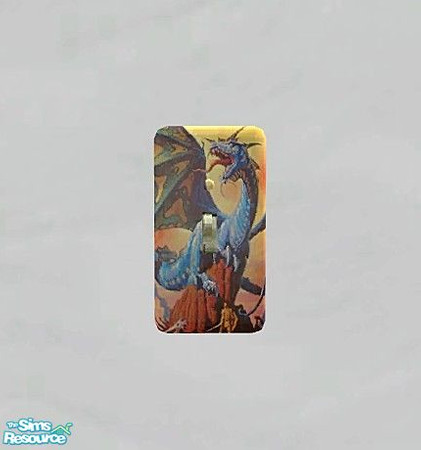 Sims 2 — Blue Dragon Switch Plate by Riverwillows — Lovely decorative switch plate featuring a blue dragon. Part of the