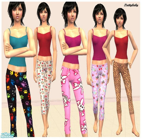 Sims 2 — Teen Pjs Set by pretty_baby — 5 different pjs for your teen simmie. Leggings and a singlet top. No mesh is