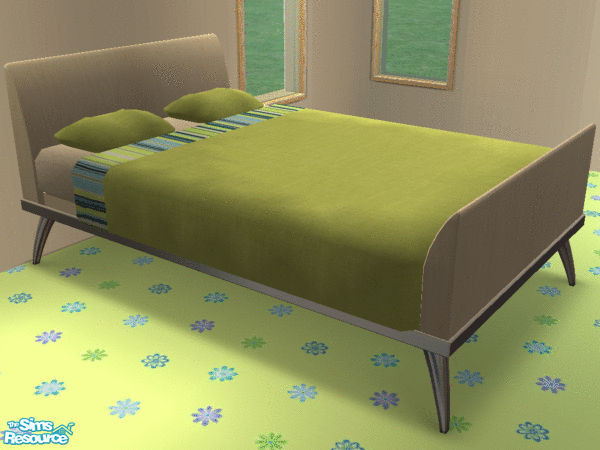 Sims 2 — Lime Cat's Bedroom - Bed/Bedding by SimanthaRat — Lime linen with stripe border, white maple wood