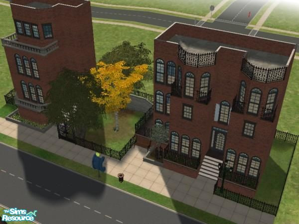 Sims 2 — City Lot  by kbradley03 — 2 community buildings with 3 floors each. Unfurnished. Fully landscaped.