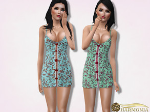 Sims 3 — Floral Print Nightdress with Buttons by Harmonia — 3 color. notrecolorable Please do not use my textures. Please