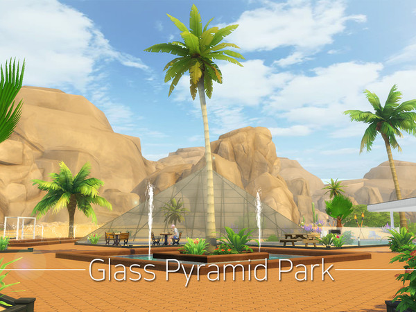 Sims 4 — Glass Pyramid Park by gbs041472 — This Park is perfectly suit on the desert. There is a cultural space for