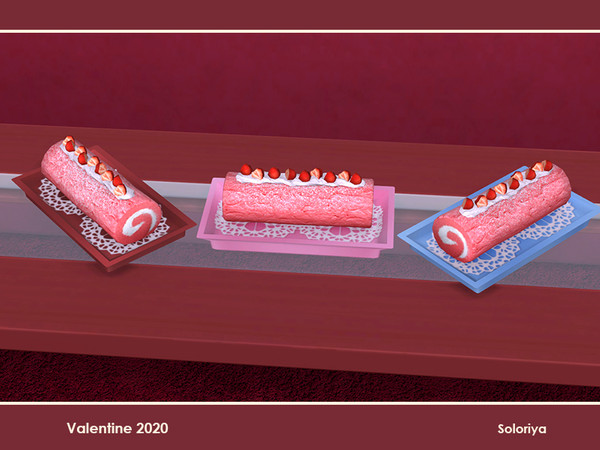 Sims 4 — Valentine 2020. Swiss Roll by soloriya — Decorative swiss roll on a tray. Part of Valentine 2020 set. 3 color