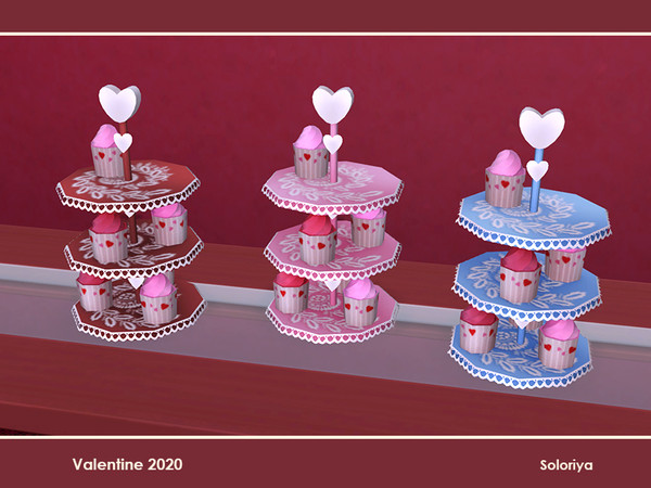 Sims 4 — Valentine 2020. Cupcakes by soloriya — Decorative cupcakes on a tray. Part of Valentine 2020 set. 3 color