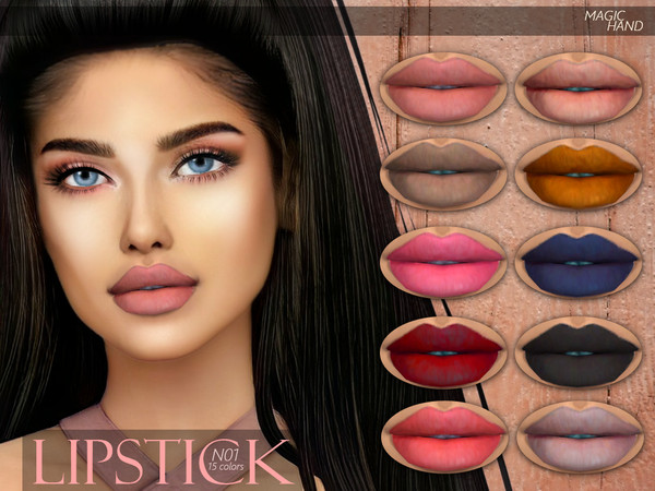 Sims 4 — [MH] Lipstick N01 by MagicHand — --15 available colors-- --Compatible with HQ settings-- --CAS thumbnail-- Have