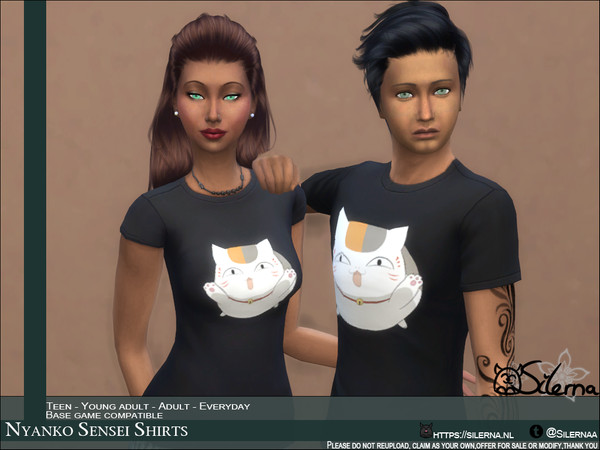 Sims 4 — Nyanko Sensei T-shirts by Silerna — Need a Shirt from your favorite Anime cat? Then this Madara T-shirt is the