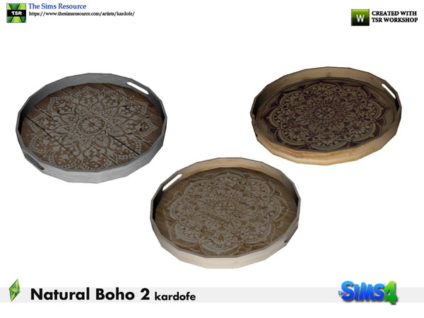 Sims 4 — kardofe_Natural Boho Room_Tray by kardofe — Round wooden tray, in three different options, is decorated with