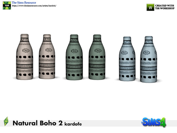Sims 4 — kardofe_Natural Boho Room_Vases by kardofe — Group of two vases with ethnic decoration, in three different