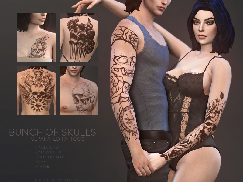 Sims 4 - Bunch of Skulls tattoos by sugar_owl - To celebrate somehow the fa...