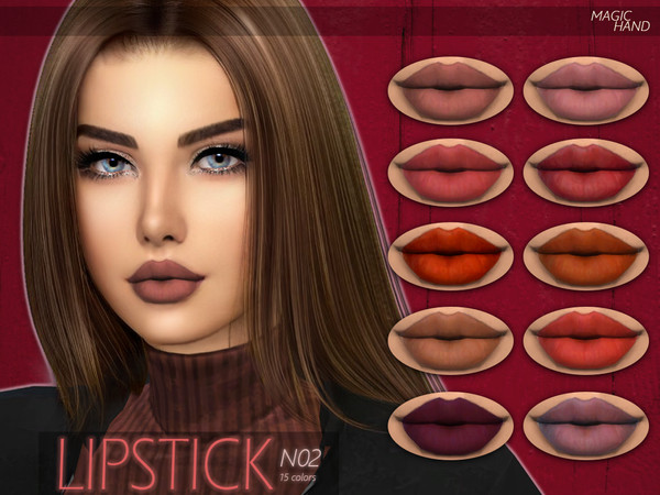 Sims 4 — [MH] Lipstick N02 by MagicHand — --15 available colors-- --Compatible with HQ settings-- --CAS thumbnail--