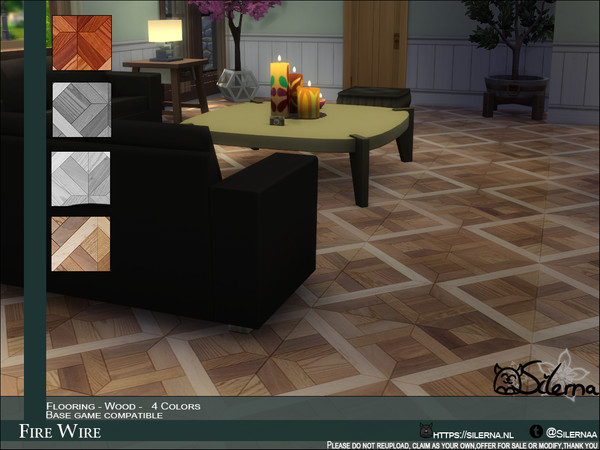 Sims 4 — Fire Wire by Silerna — Amazing wooden tiles for in the house and outside. 4 doifferent colors, Sims 4 only.