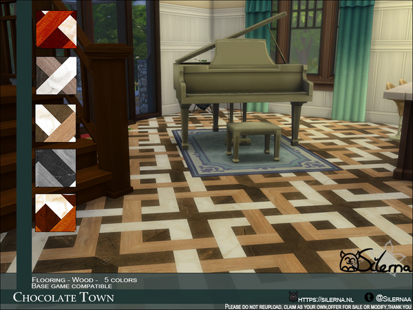 Sims 4 — Chocolate Town Tiles by Silerna — Beautiful stone and wood tiles, comes in 4 colors. Sims 4 only.