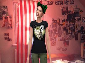Sims 4 — Mandalorian Cute Top by GeekyFairy — Basic female T-shirt with cute artwork from The Mandalorian Movie. It's my