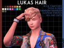 Sims 4 — [SAPOYE] Lukas Hair by Sapoye — Mesh Edit of Get to Work Hair 18 EA Swatches Teen-Elder Random Disabled Custom