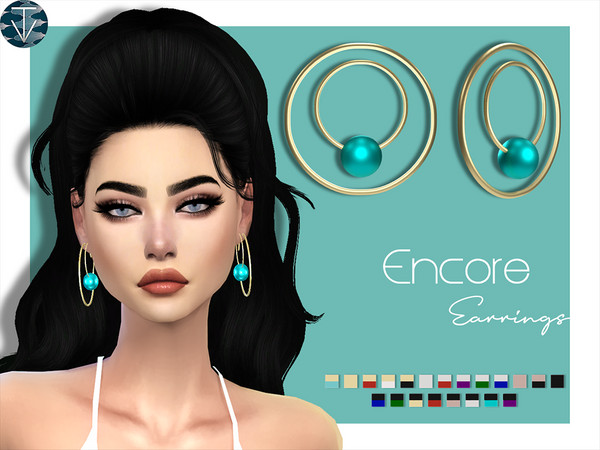 Sims 4 — Encore Earrings by TiffanyVegas — Pair of metal hoops (four base metal color) with a metal ball at the lower end