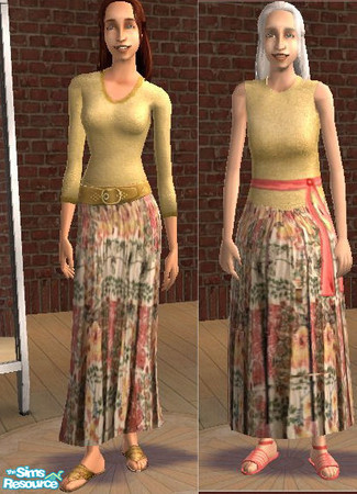 Sims 2 — Yellow tropic outfits by hootyholler — No mesh is need, but does need University for skirt and maybe the elder