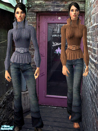 Sims 2 — Prada Jeans & Bulky Sweater by RockinRobin — Stylish outfit featuring Prada jeans and a warm bulky sweater.