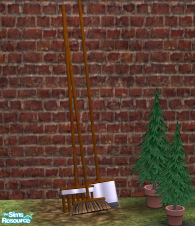 Sims 2 — Shed Rake Shovel Broom Drk Wood - #416712 by DOT — Shed Rake Shovel Broom Dark Wood. Potting Shed. Sims2 by DOT