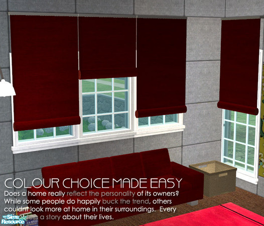 Sims 2 — Colour Choice Made Easy -  red blinds by Nanshi — Denim, Brown, Green, Grey, Orange and Red recolour of