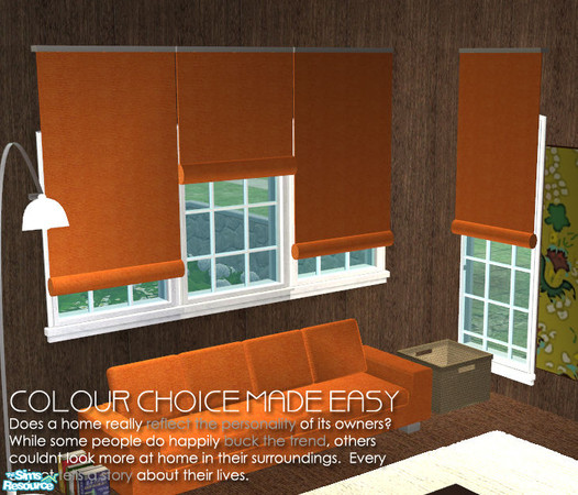 Sims 2 — Colour Choice Made Easy - orange blinds by Nanshi — Denim, Brown, Green, Grey, Orange and Red recolour of