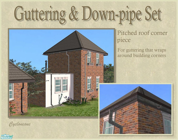 Sims 2 — Guttering Corner Piece for Pitched Roofs by Cyclonesue — Use this piece where guttering is to turn the corner of