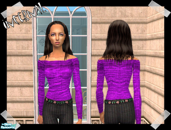 Sims 2 — Infernal Velvety Purple Off-Shoulder by infernal_delirium — A rich, shiny purple off-shoulder long sleeve top