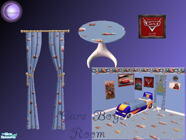 Sims 2 — D2DCars Boys Room by D2Diamond — Disney's Car themed bedroom. Look for the three poster packs, Painting set,